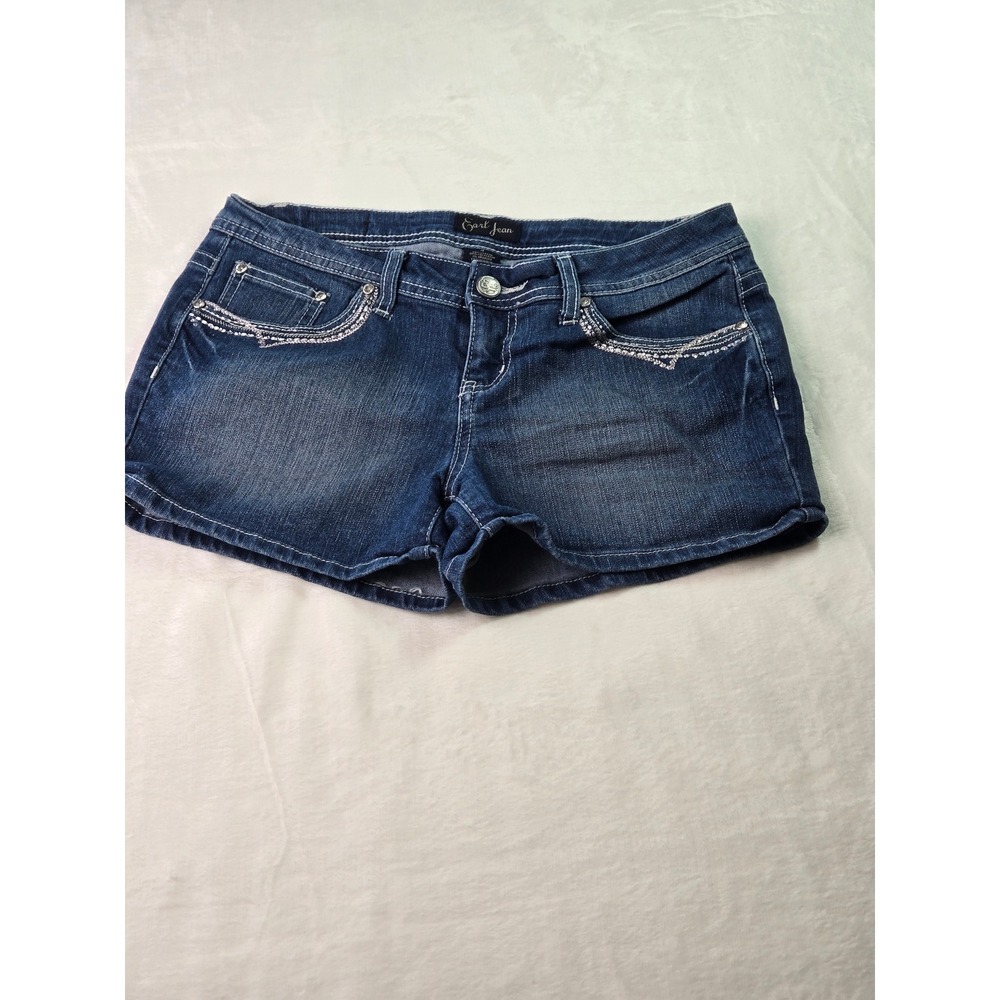 Earl Jean Womens Size 9 Dark Wash Rhinestone Embellished Denim Shorts Low Rise